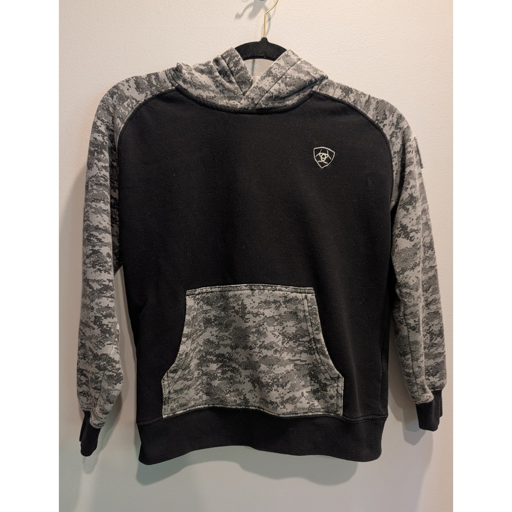 Ariat Boys Black Digital Camo Hoodie Sweatshirt Flag Patch Size Medium 10-12